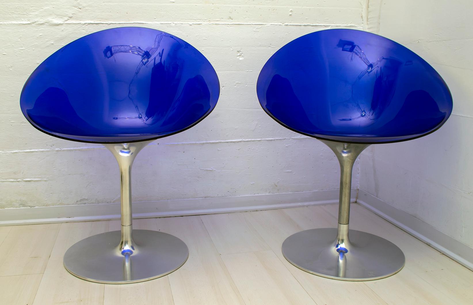 Philippe Starck for Kartell Blue Lucite Eros S Swivel Italian Chairs 1