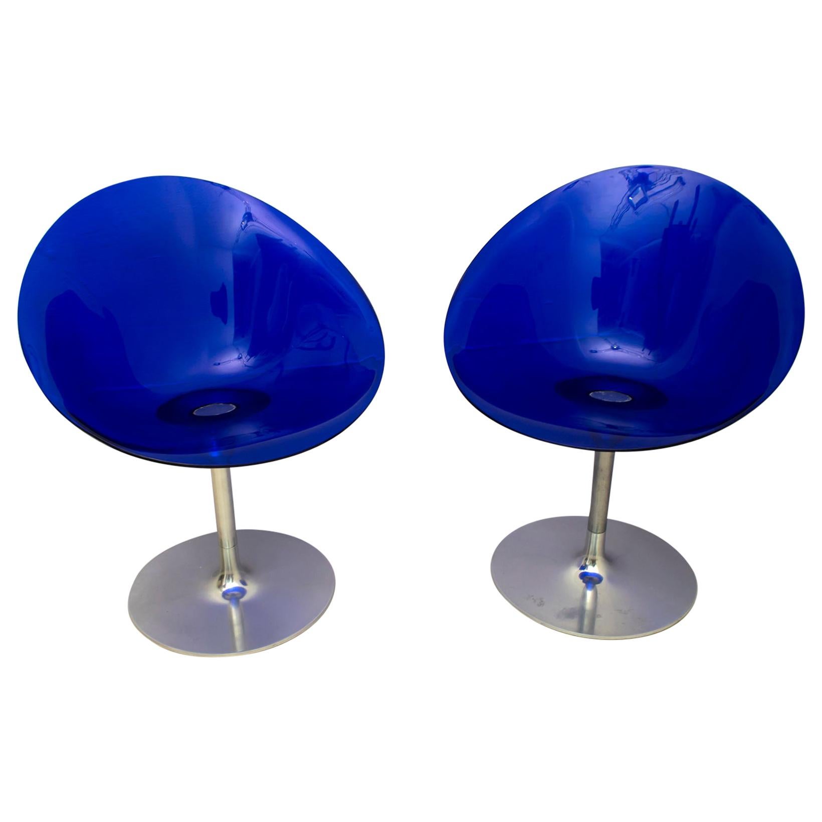 Philippe Starck for Kartell Blue Lucite Eros S Swivel Italian Chairs