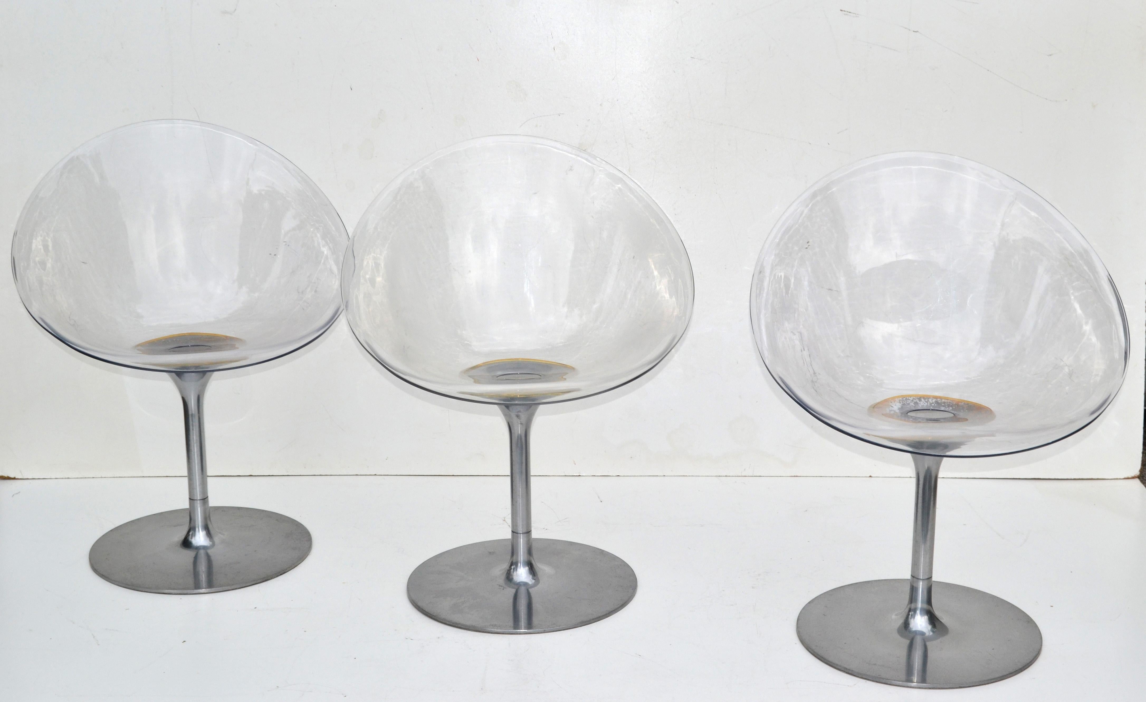 Philippe Starck for Kartell Clear Lucite Eros Swivel Italian Chairs, Set of 3 For Sale 4