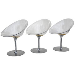 Philippe Starck for Kartell Clear Lucite Eros Swivel Italian Chairs, Set of 3