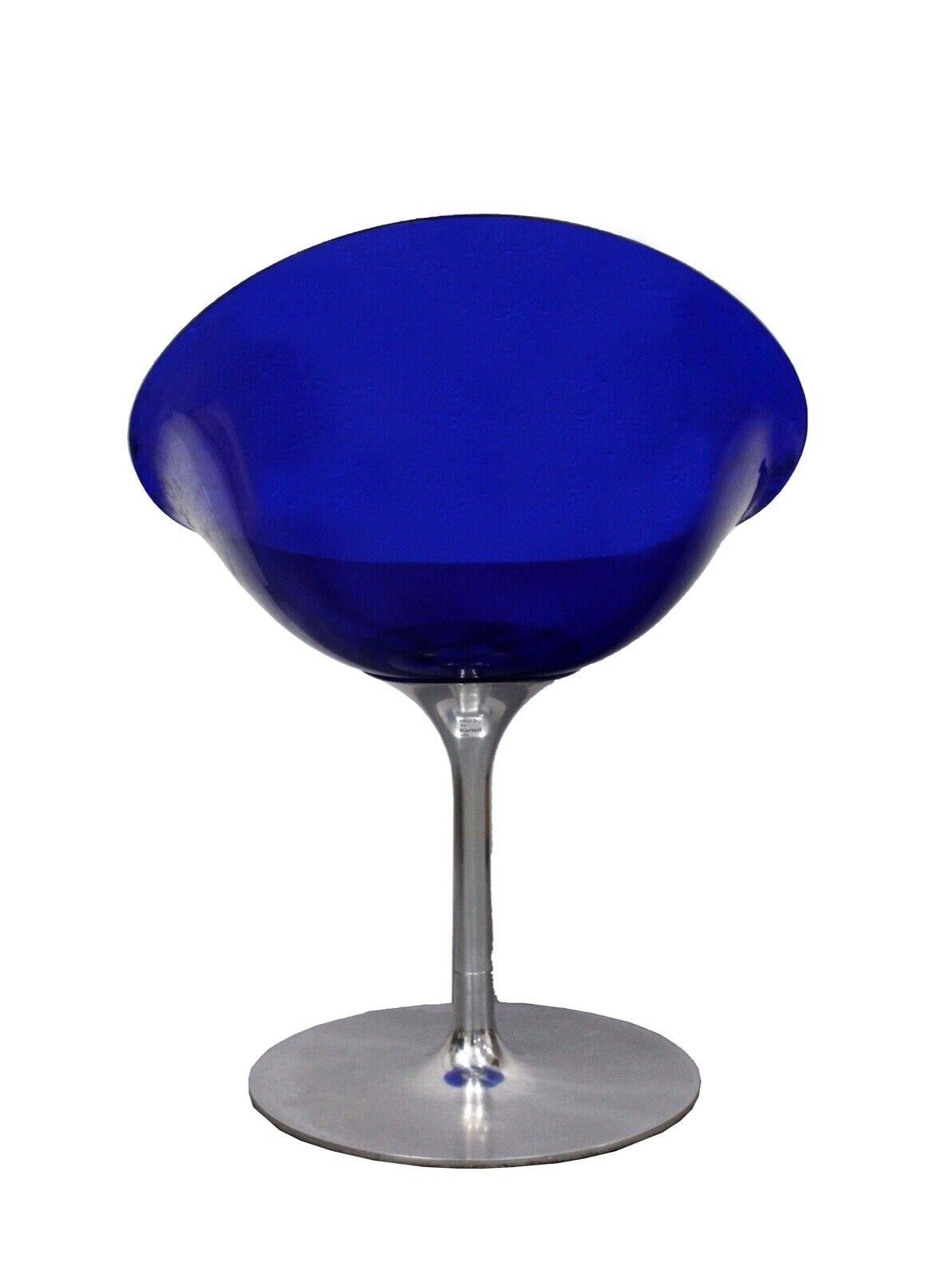 Philippe Starck for Kartell Ero S Blue Plastic & Chrome Swivel Chair Italy In Good Condition In Keego Harbor, MI
