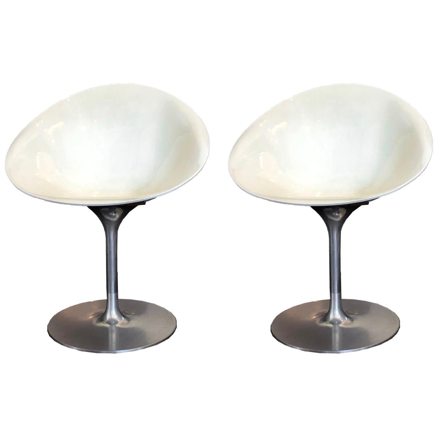 Philippe Starck for Kartell White Eros Swivel Italian Chairs, Set of 2