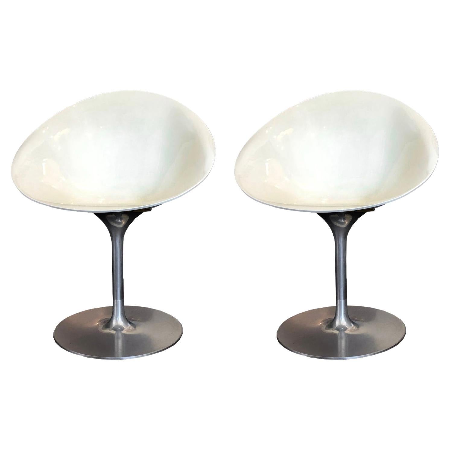 Philippe Starck für Kartell Weiße Eros Drehstühle, 2er-Set