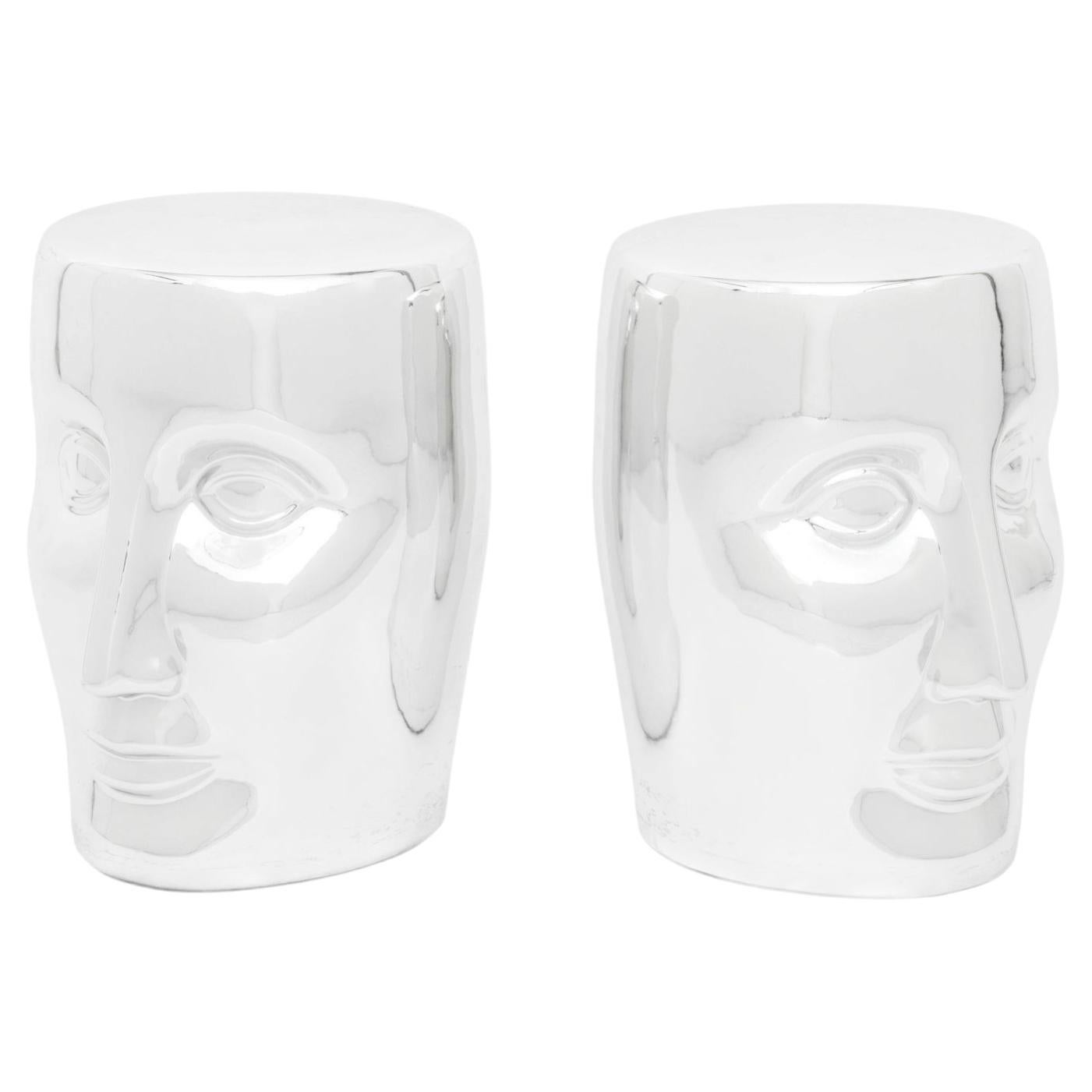 Lot de deux tabourets « Bonze » signés Philippe Starck pour XO, en céramique argentée métallisée
