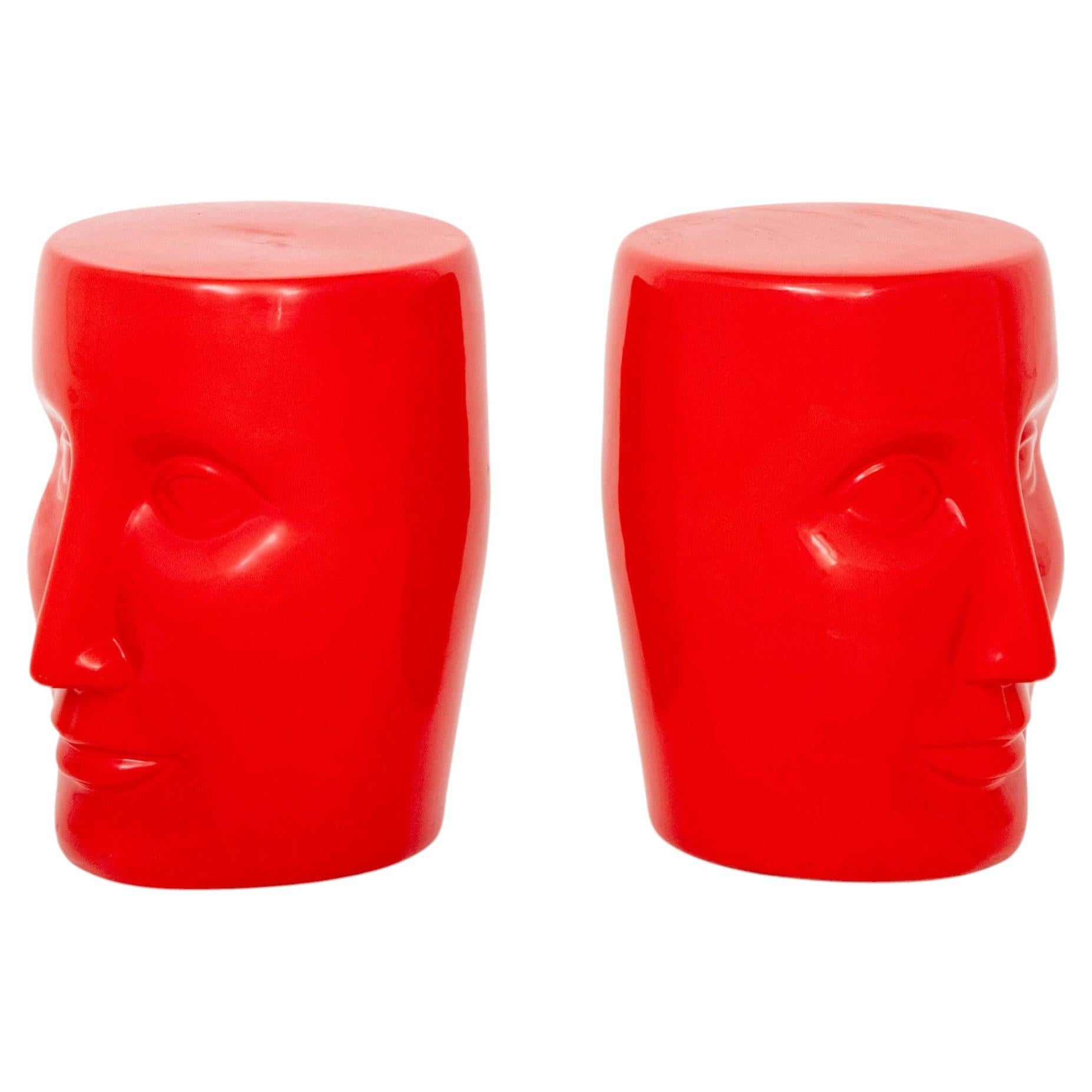 Pair of Philippe Starck for XO "Bonze" Stools, Red Glazed Ceramic For Sale