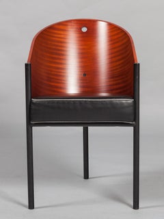 Philippe Starck Modern Wood and Black Leather Chairs, 1980s