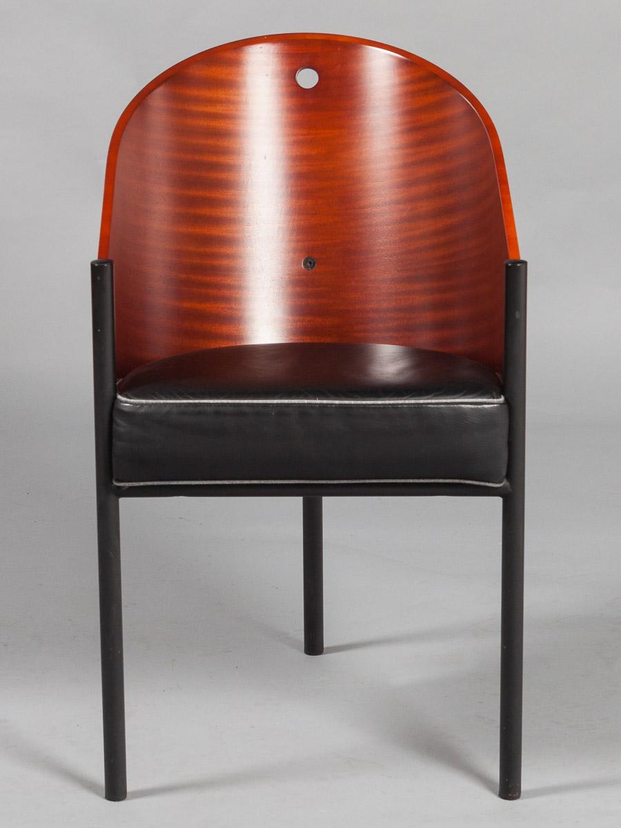 Philippe Starck Modern Wood and Black Leather Chairs, 1980s In Good Condition For Sale In Lisbon, IT