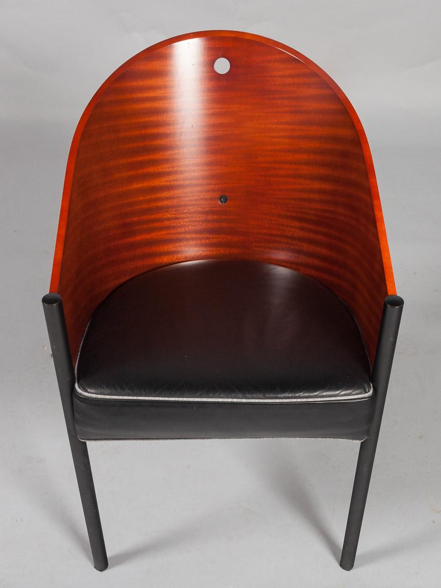 Philippe Starck Modern Wood and Black Leather Chairs, 1980s For Sale 2