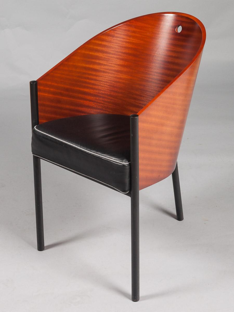 Philippe Starck Modern Wood and Black Leather Chairs, 1980s For Sale 3