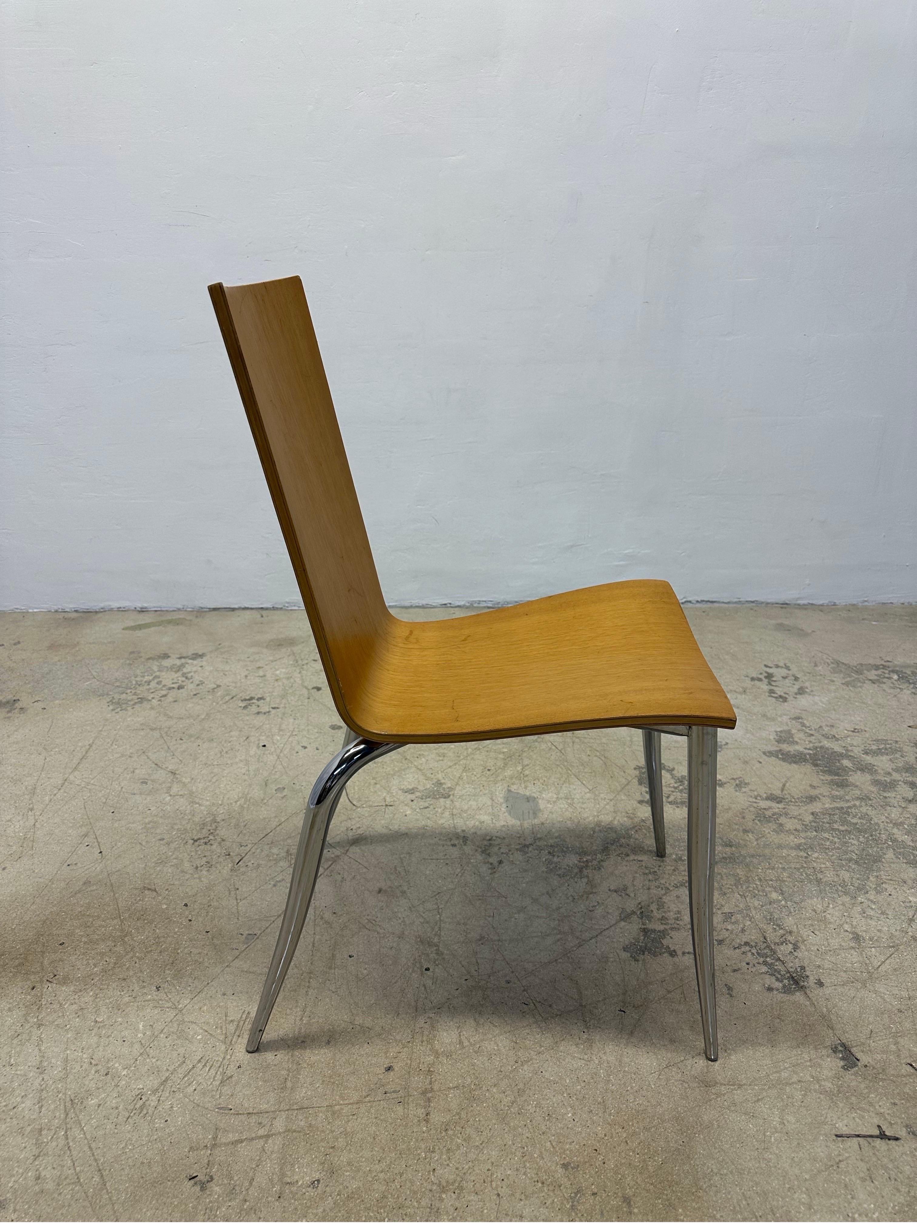 Bent bentwood Olly Tango chair on chrome legs by Philippe Starck for Aleph Ubik.