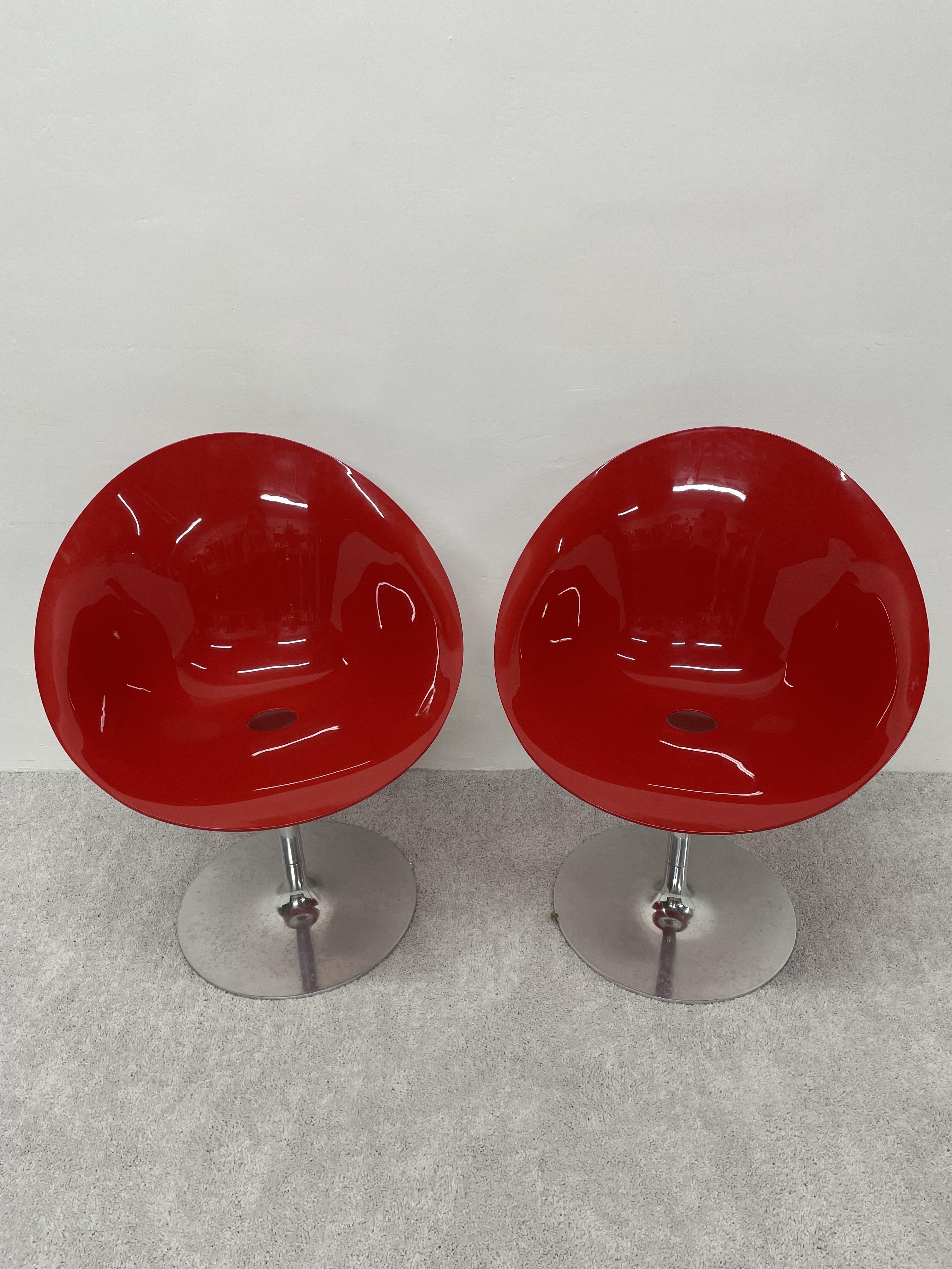 Philippe Starck für Kartell: Rote Eros-Stühle mit Aluminiumsockeln, Paar 7