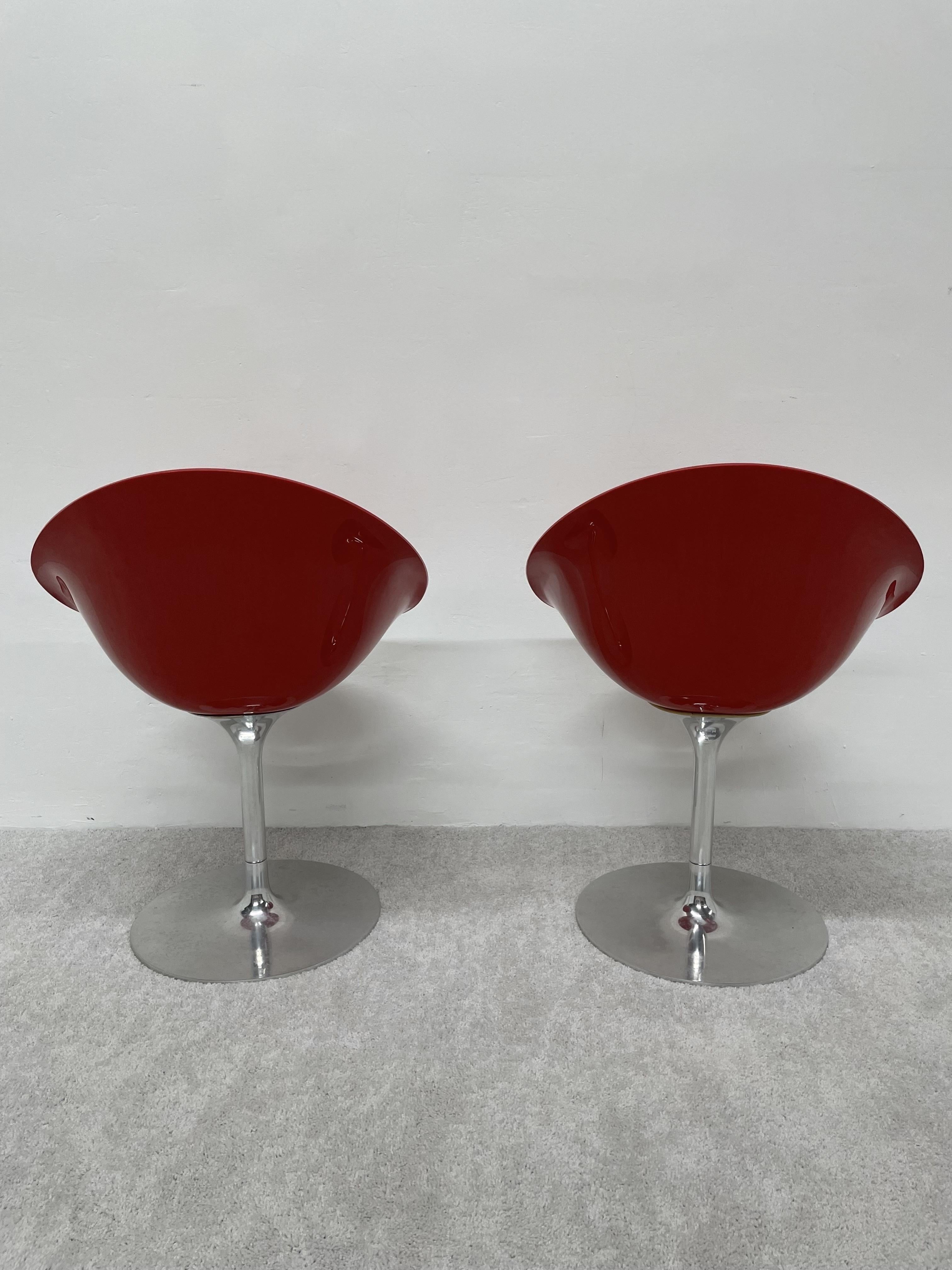 Philippe Starck für Kartell: Rote Eros-Stühle mit Aluminiumsockeln, Paar (Moderne)