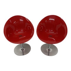 Philippe Starck Red “Eros” Chairs on Aluminum Bases for Kartell, a Pair