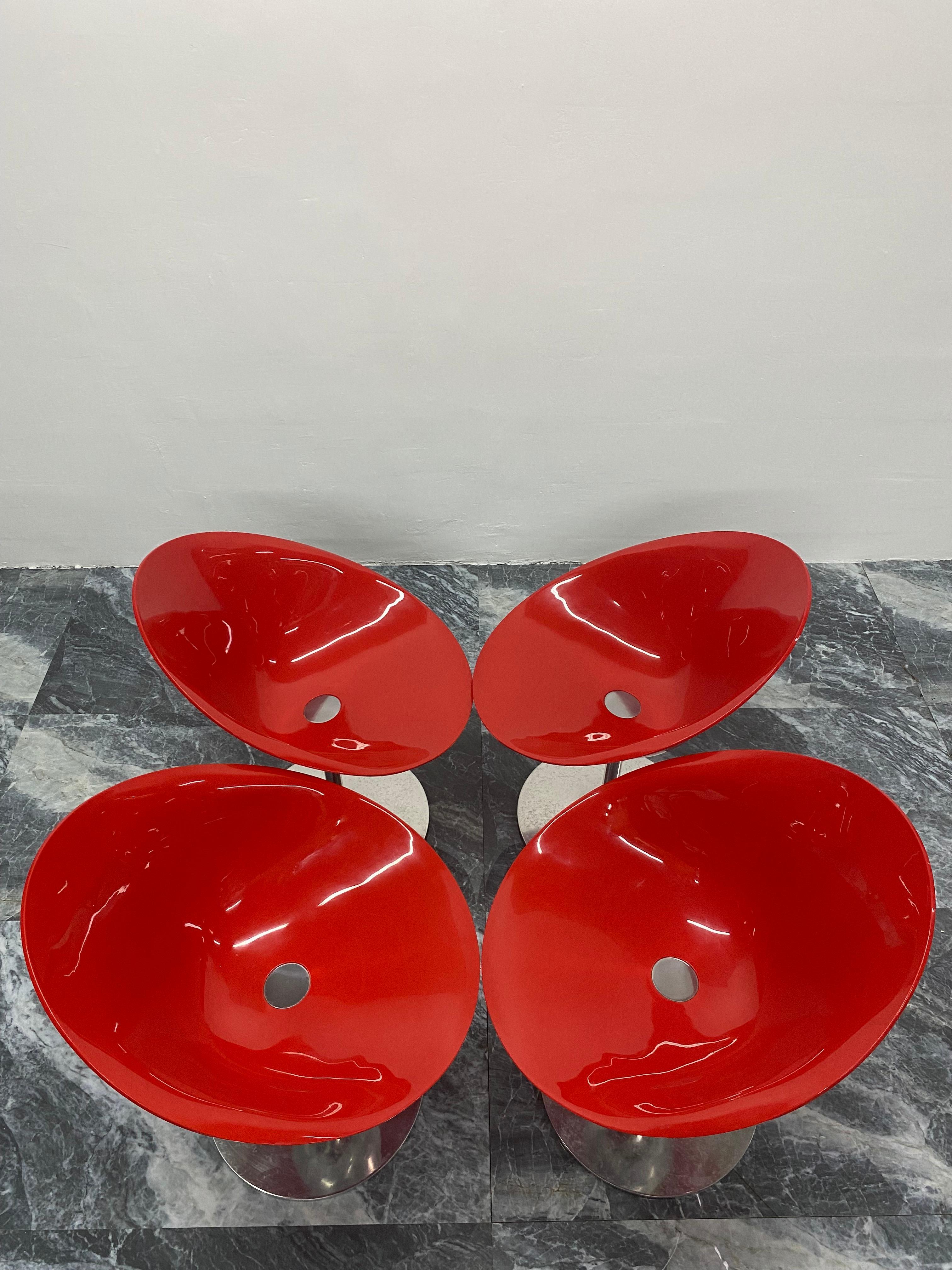 Philippe Starck Red “Eros” Chairs on Aluminum Bases for Kartell 4