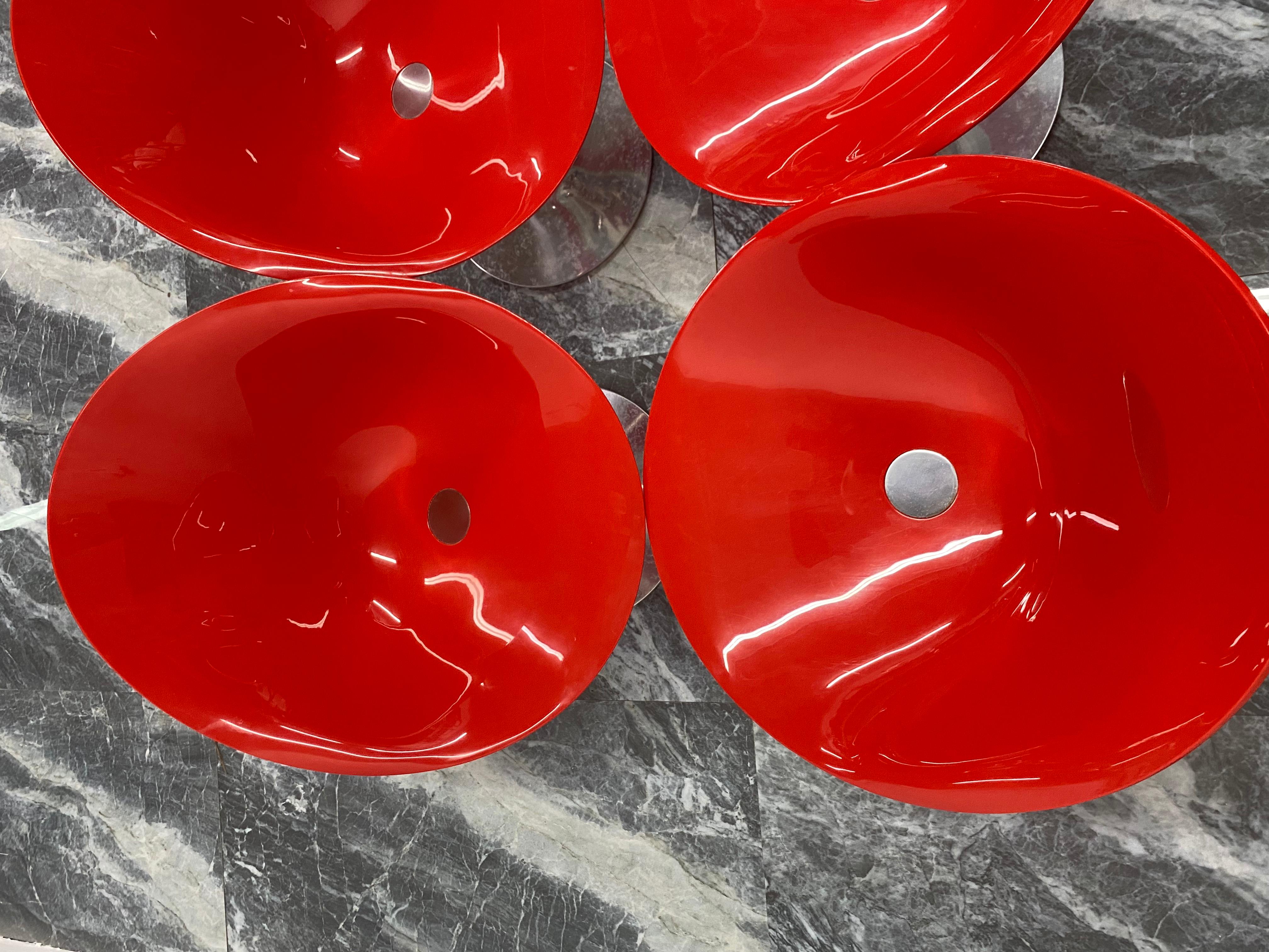 Philippe Starck Red “Eros” Chairs on Aluminum Bases for Kartell 6
