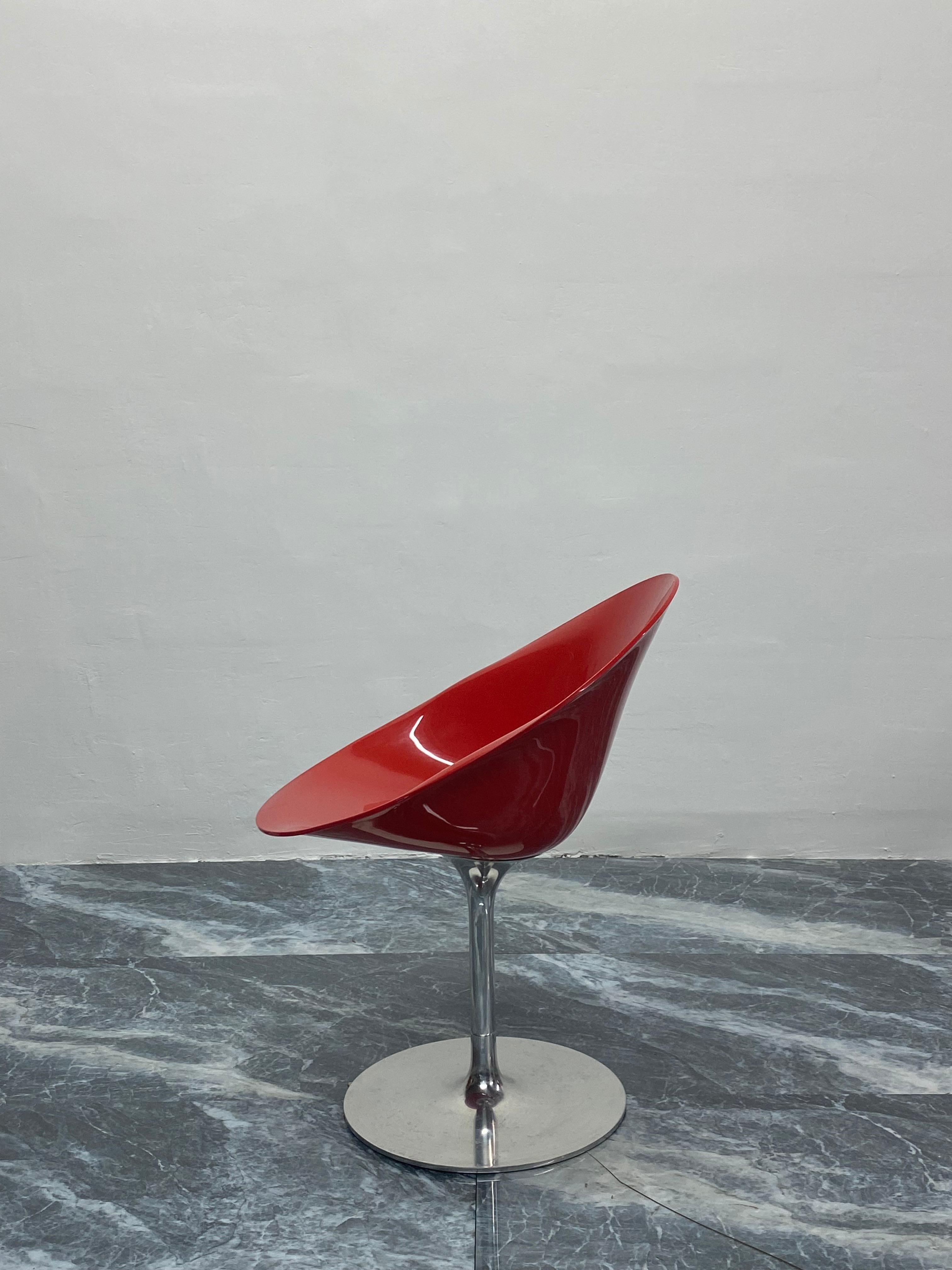 Italian Philippe Starck Red “Eros” Chairs on Aluminum Bases for Kartell