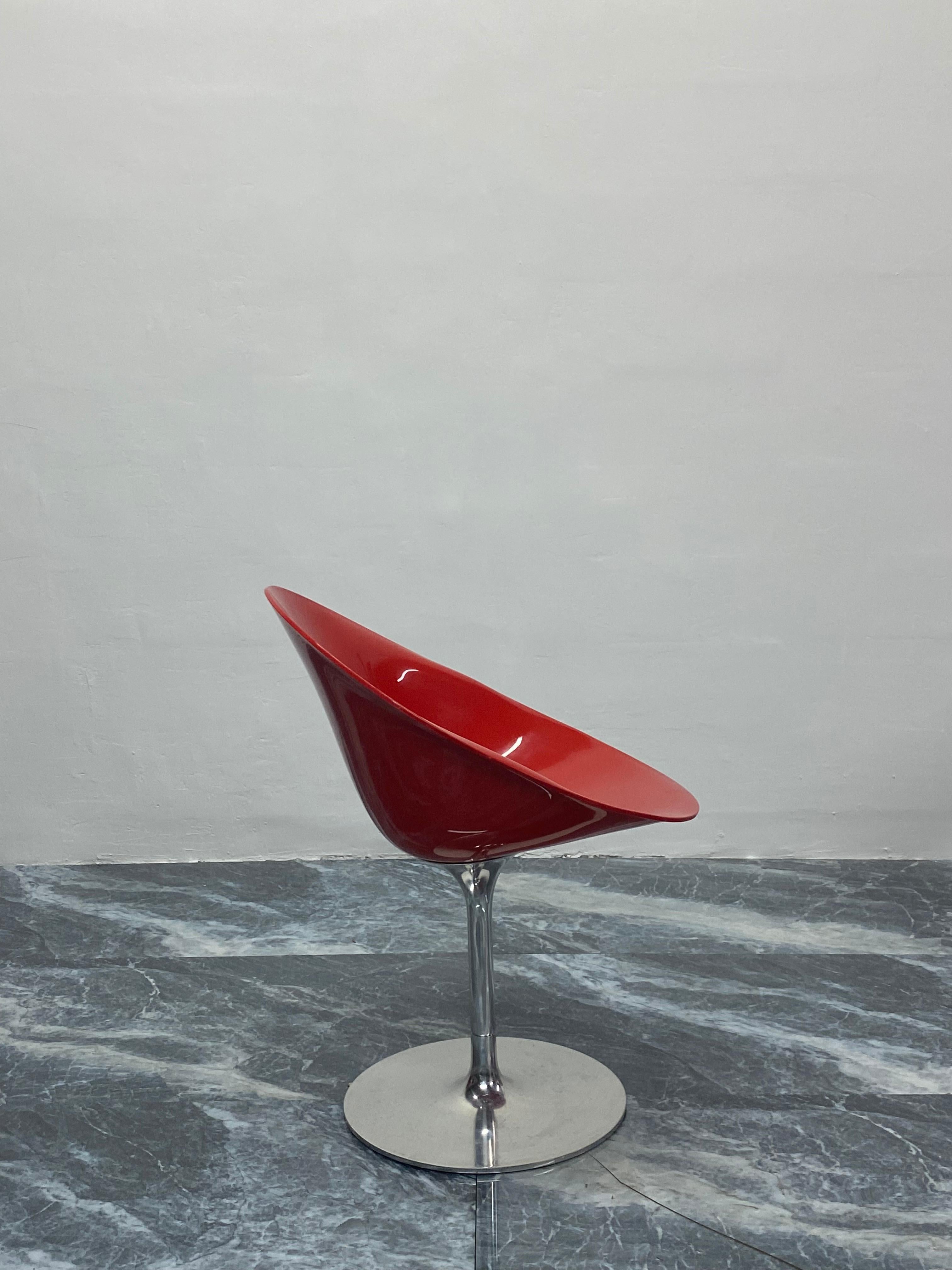 Contemporary Philippe Starck Red “Eros” Chairs on Aluminum Bases for Kartell