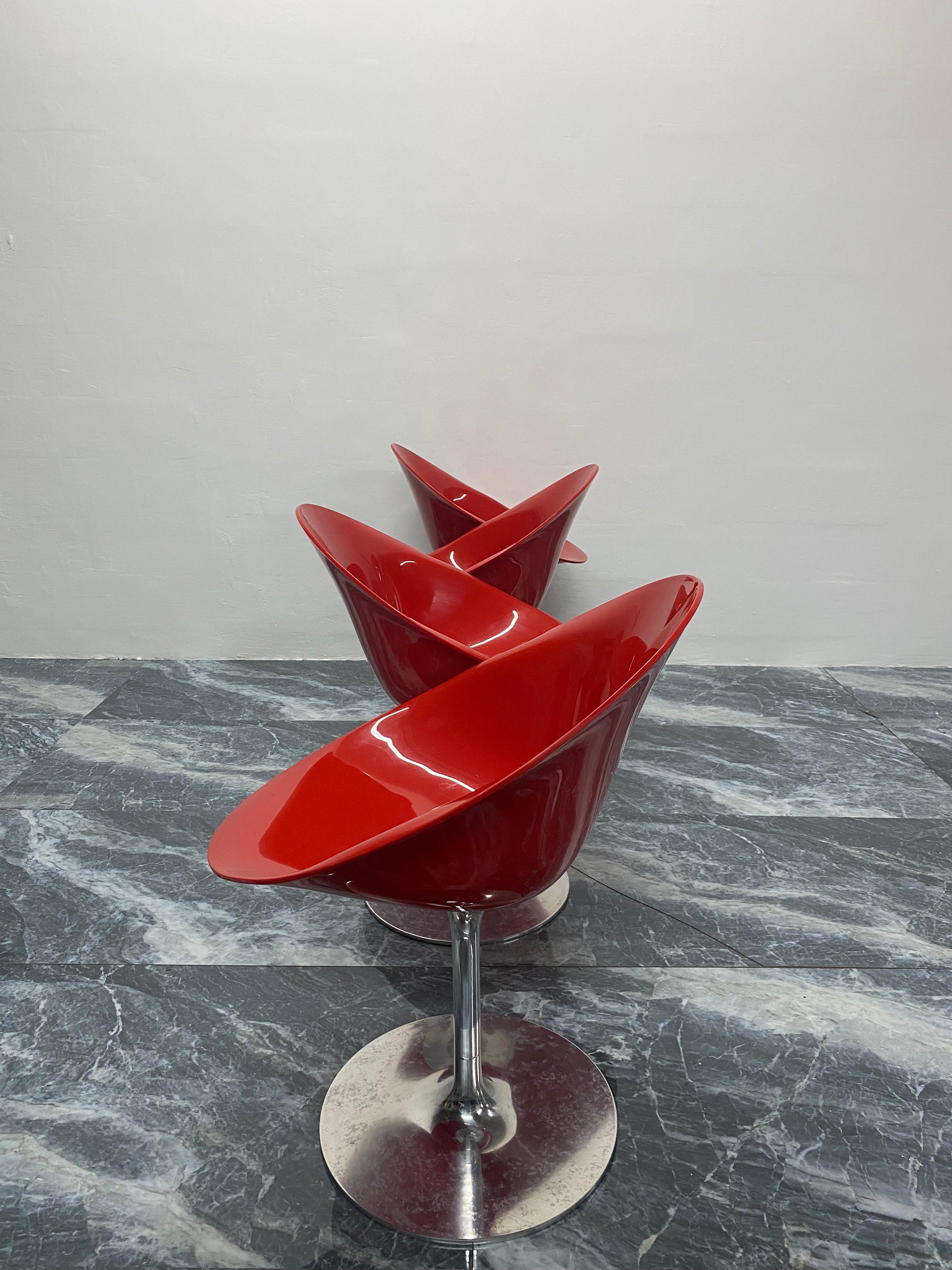 Philippe Starck Red “Eros” Chairs on Aluminum Bases for Kartell 1