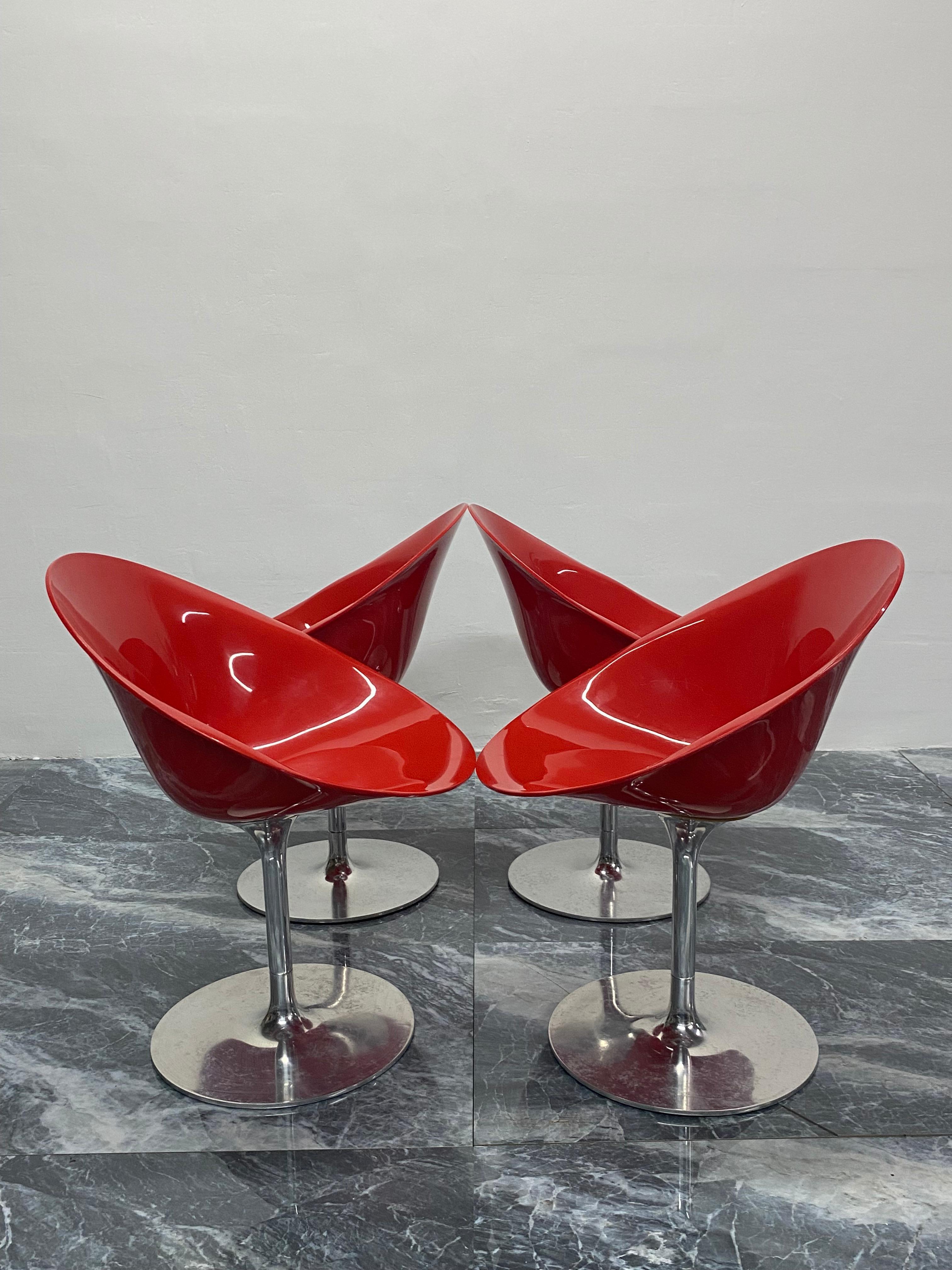 Philippe Starck Red “Eros” Chairs on Aluminum Bases for Kartell 2