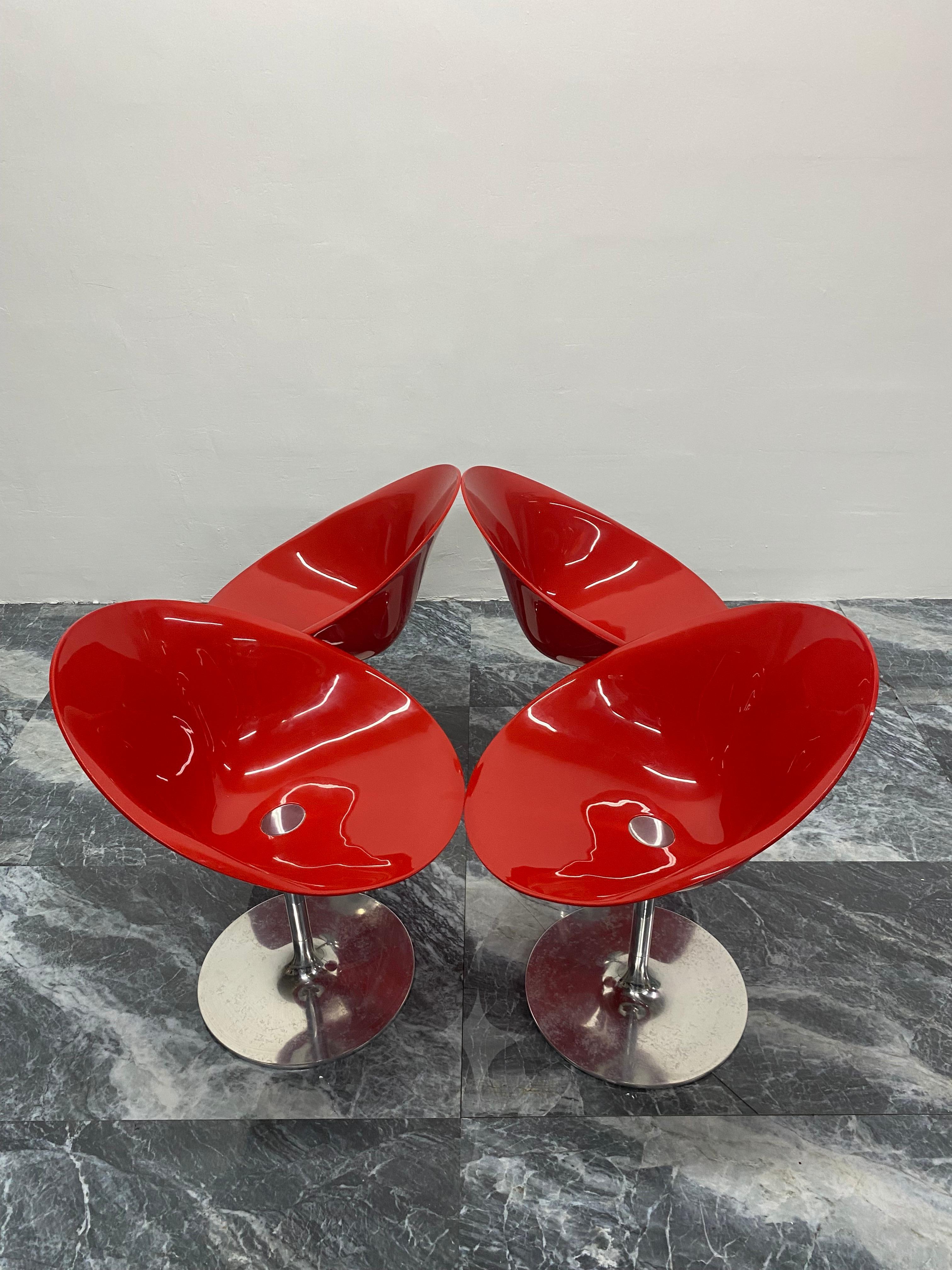 Philippe Starck Red “Eros” Chairs on Aluminum Bases for Kartell 3
