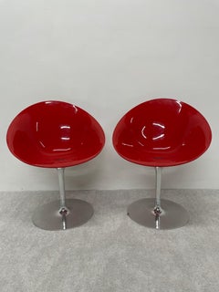 Philippe Starck Red “Eros” Chairs on Aluminum Bases for Kartell - a Pair
