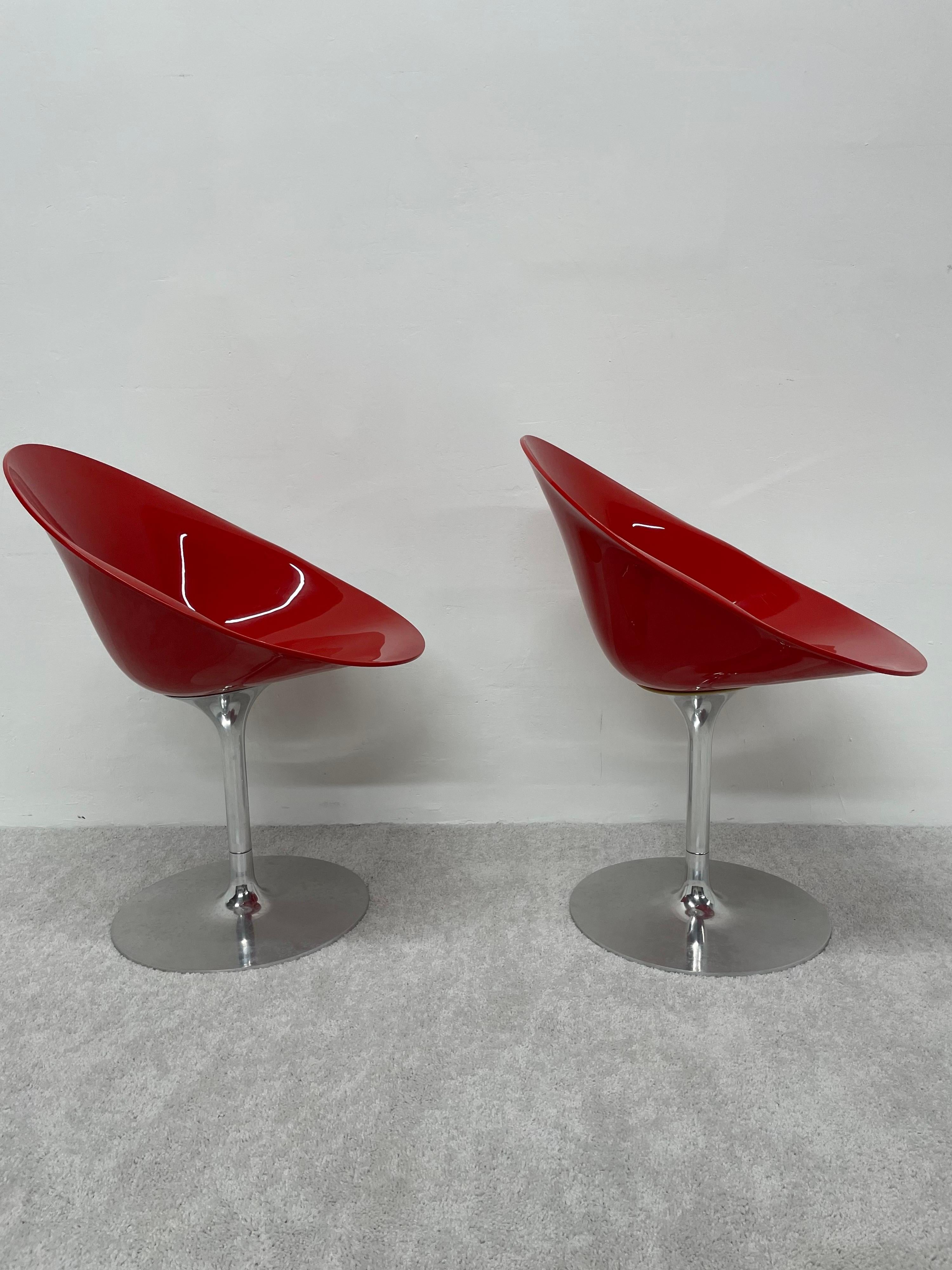 Modern Philippe Starck Red “Eros” Chairs on Aluminum Bases for Kartell - a Pair