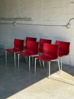 Philippe Starck Red Stacking Chairs Set of 6 Molded Plastic and Aluminum 1990s