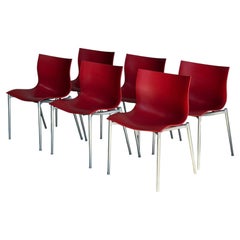Philippe Starck Red Stacking Chairs Set of 6 Molded Plastic and Aluminum 1990s