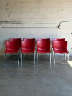 Philippe Starck Red Stacking Chairs Set of 8 Molded Plastic and Aluminum 1990s