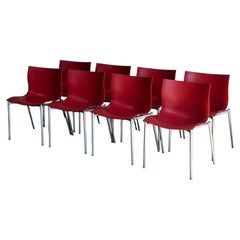 Philippe Starck Red Stacking Chairs Set of 8 Molded Plastic and Aluminum 1990s