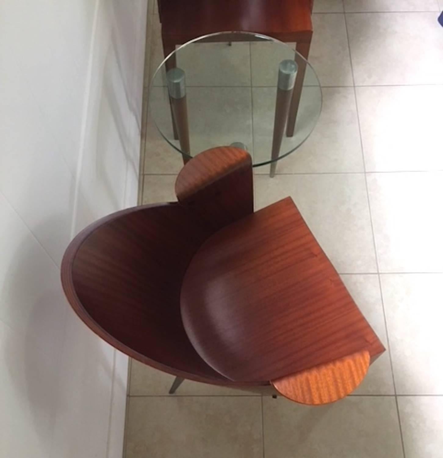 Hand-Carved Philippe Starck Royalton, Two Signed Armchairs and Small Table by Driade