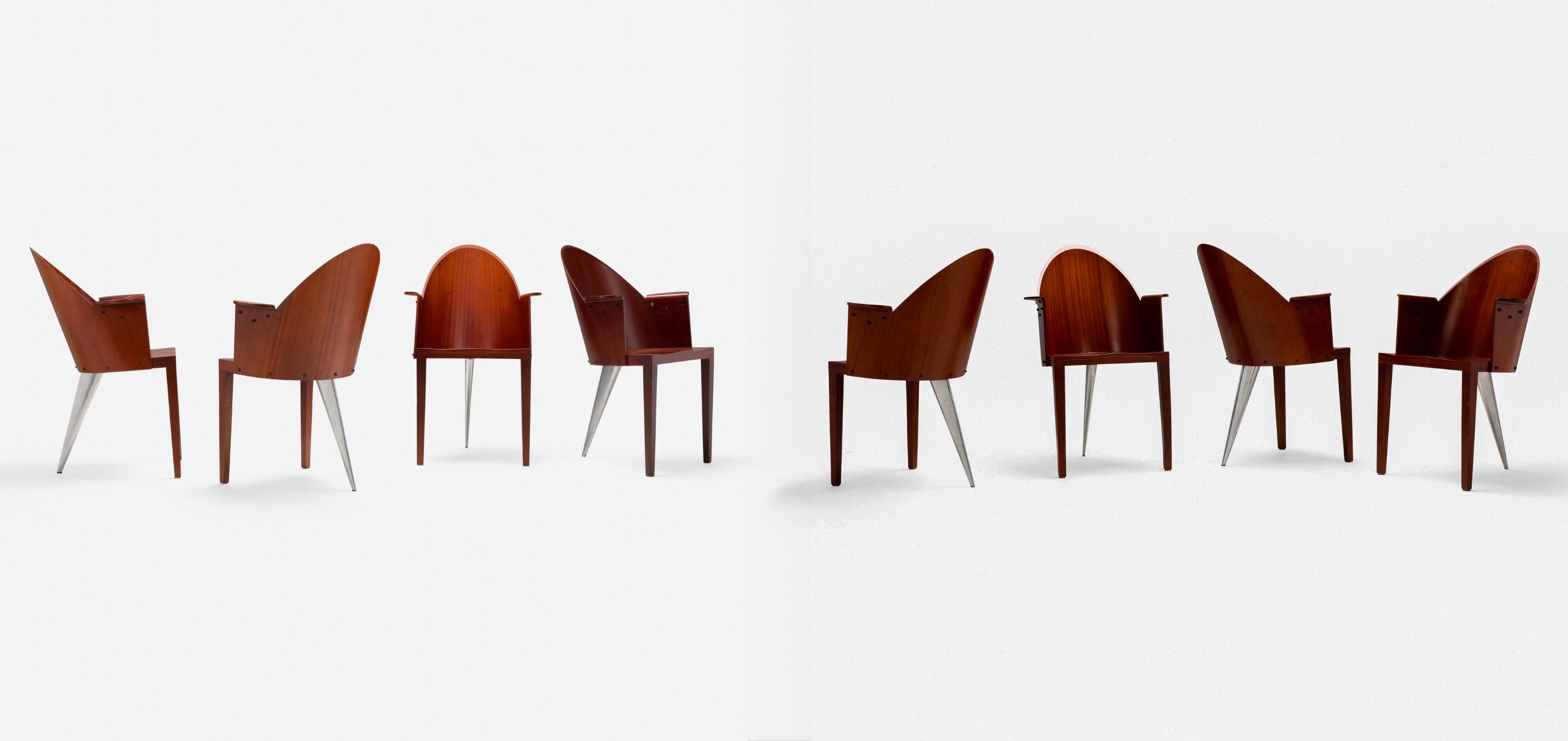 Set of 8 Philippe Starck “Royalton” Dining Chairs for the Royalton Hotel, 1988, by Driade (Aleph)
A complete set of eight iconic dining chairs designed by Philippe Starck for the groundbreaking redesign of New York’s Royalton Hotel in 1988.