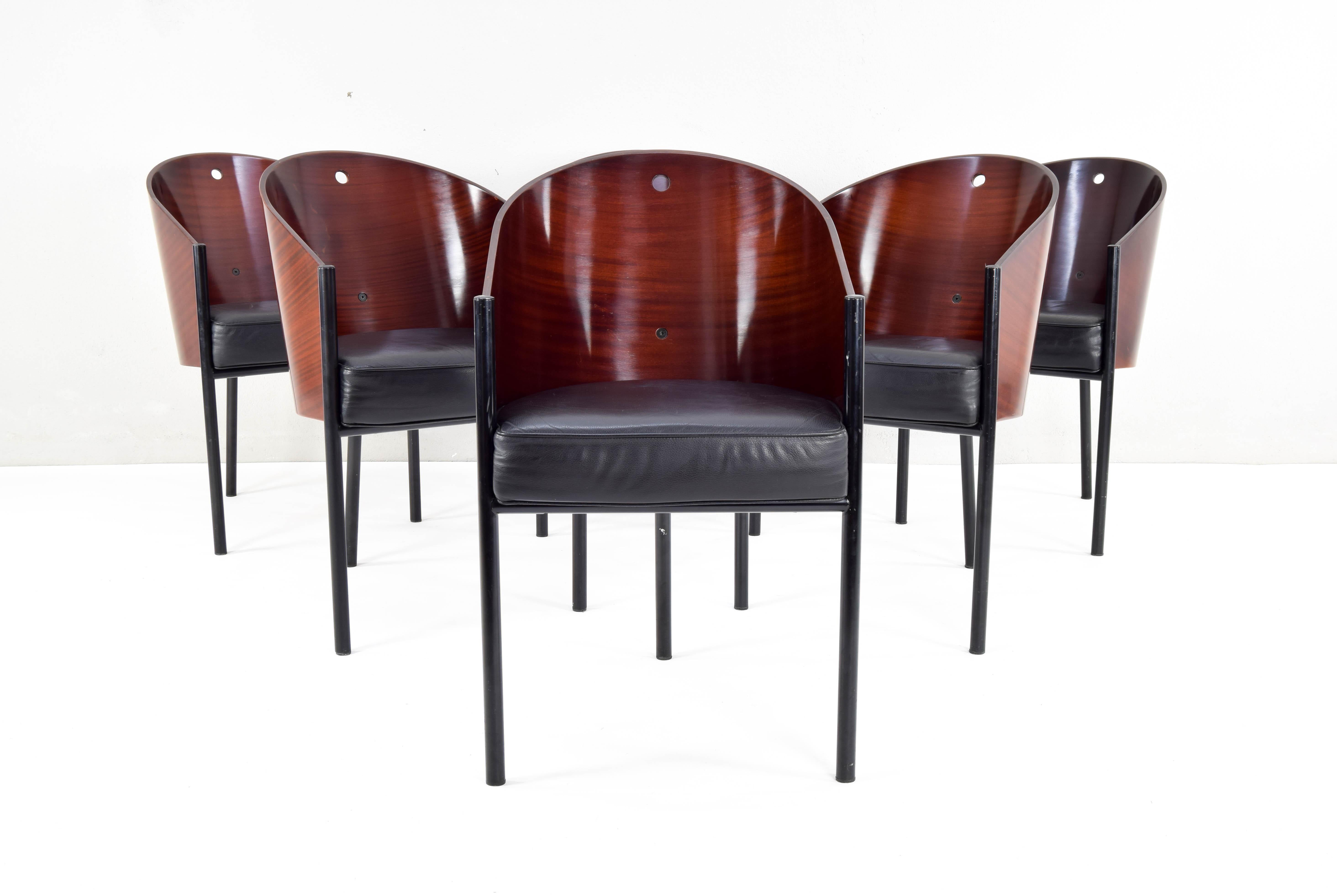 Lacquered Philippe Starck Six Mid-Century Modern Costes Armchairs, Aleph Driade Italy, 80s