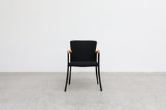 Beta Wassenaar Philippe Starck Style Armchairs w/ Black Upholstery & Wood Arms