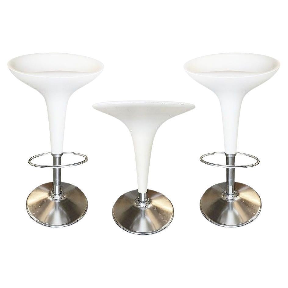 Philippe Starck Style White Modernist Stool and Table Set For Sale