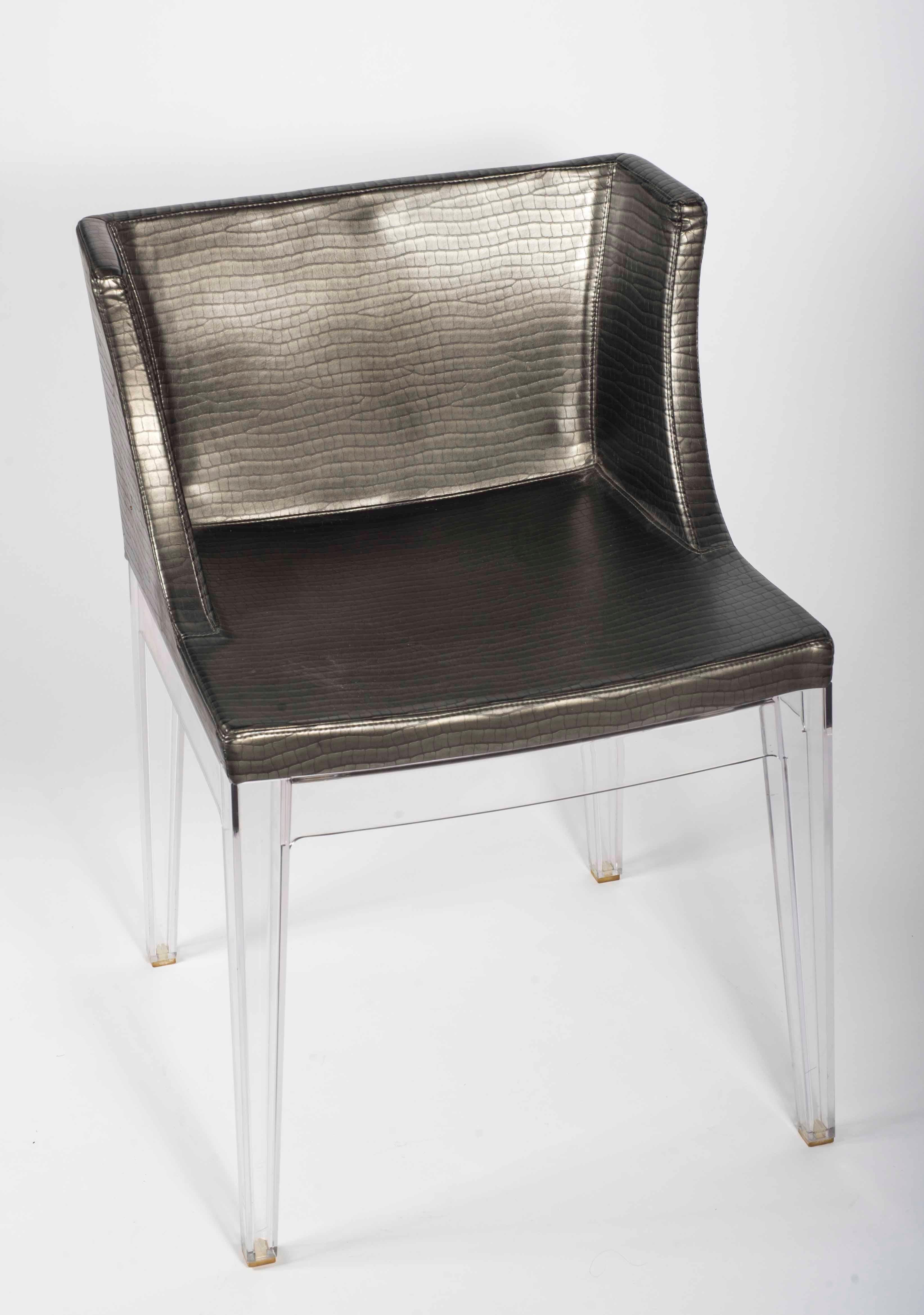 Philippe Stark Mademoiselle Chair Metalic Fabric and Clear Legs In Good Condition For Sale In Lisbon, IT