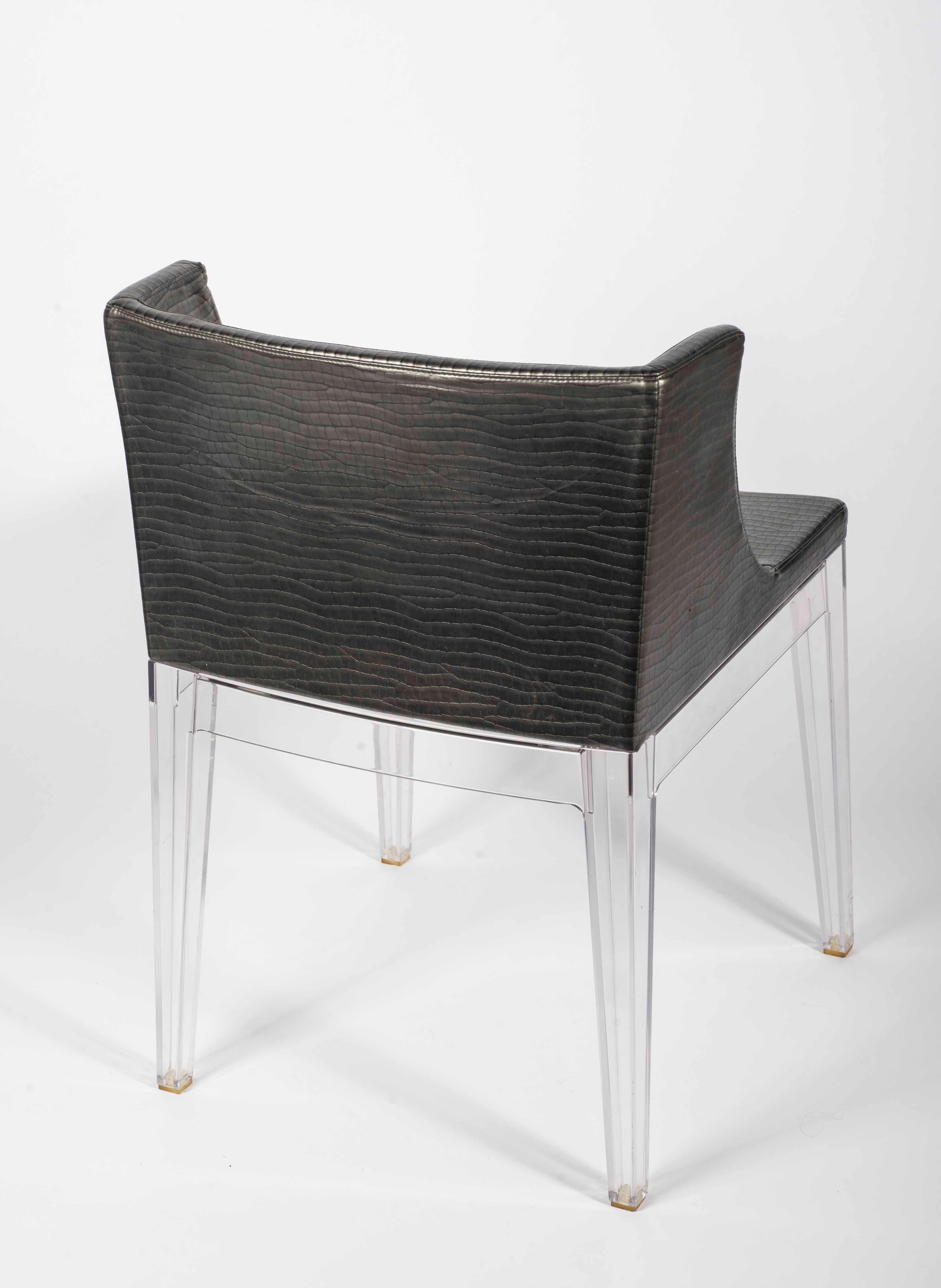 Contemporary Philippe Stark Mademoiselle Chair Metalic Fabric and Clear Legs For Sale