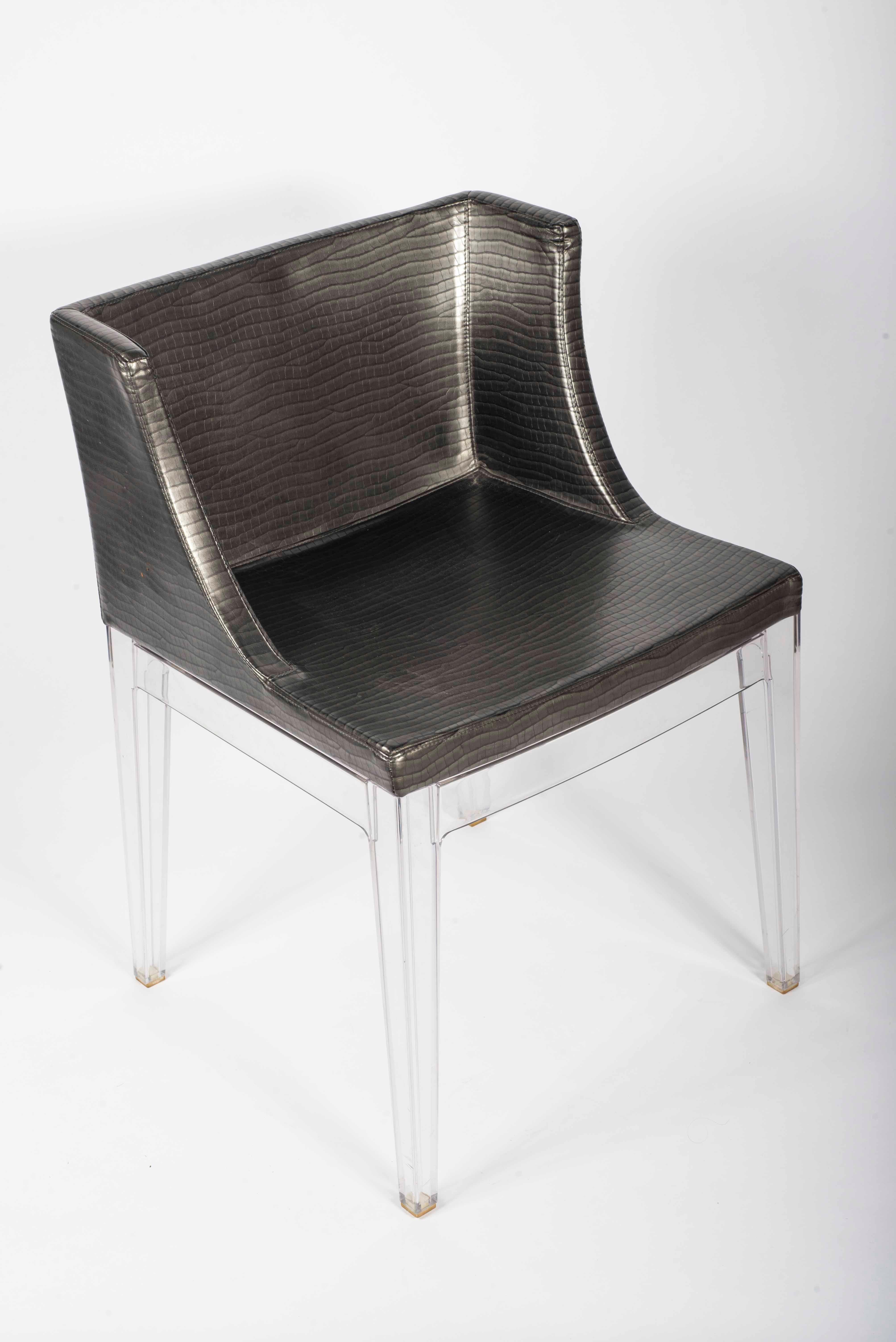 Philippe Stark Mademoiselle Chair Metalic Fabric and Clear Legs For Sale 3