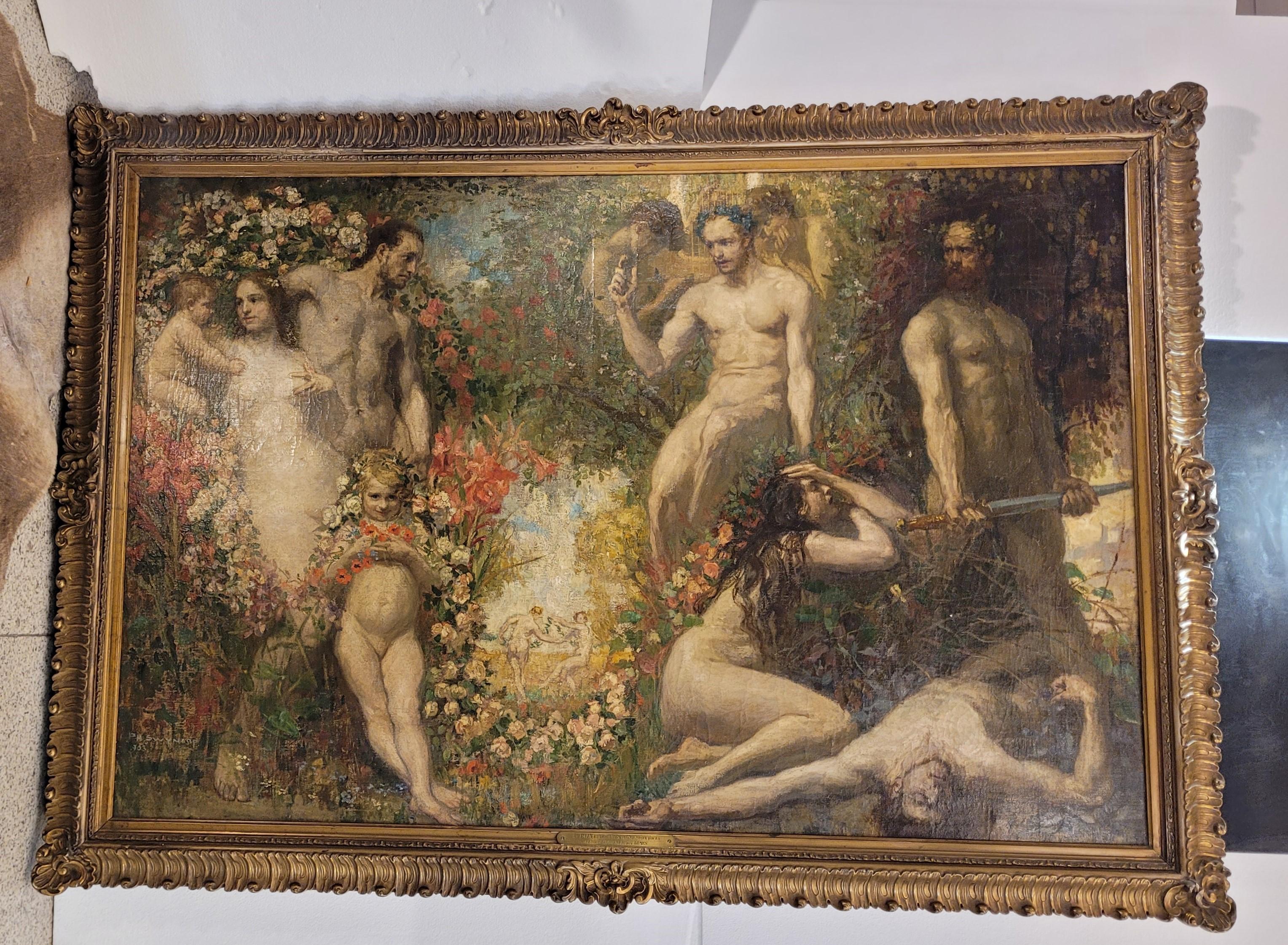 Flemish School Oil on Canvas Allegory of Peace and the Arts Philippe Swyncop - Brown Nude Painting by  Philippe Swyncop 