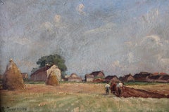 Antique French pastoral landscape oil painting signed and dated 1898