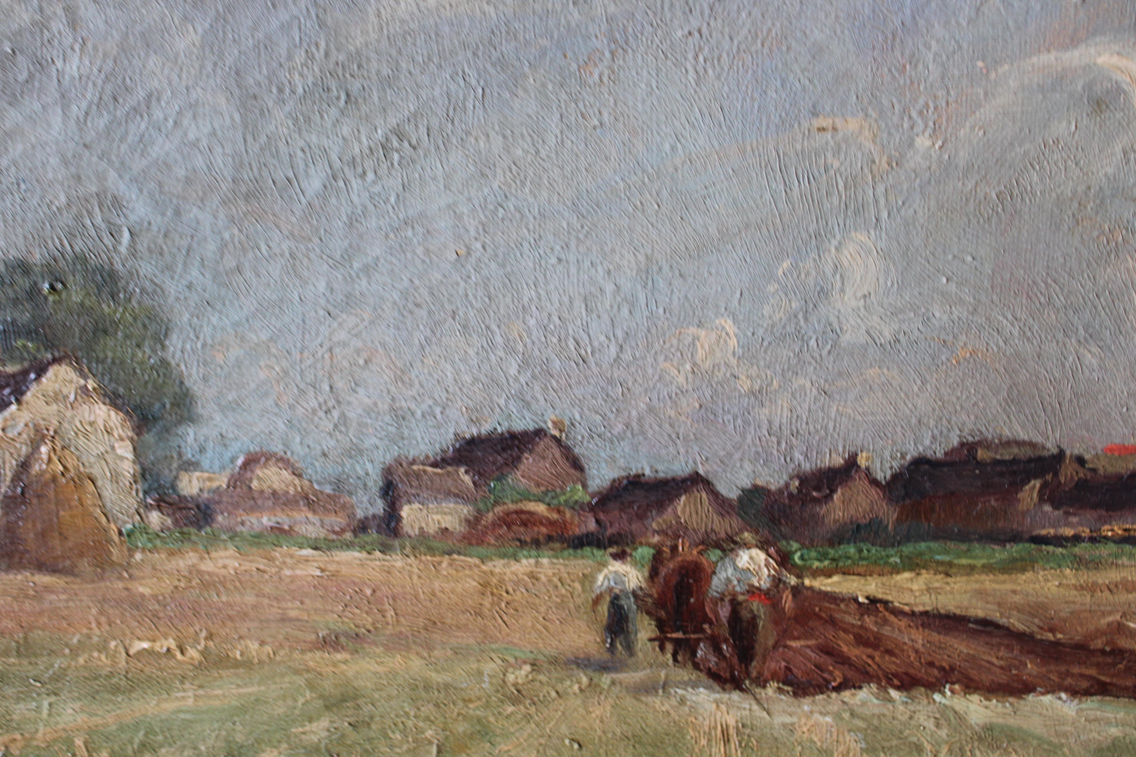 Antique French pastorale Landschaft Ölgemälde signiert und datiert 1898 (Braun), Figurative Painting, von Philippe Tavernier
