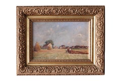 Antique French pastoral landscape oil painting signed and dated 1898