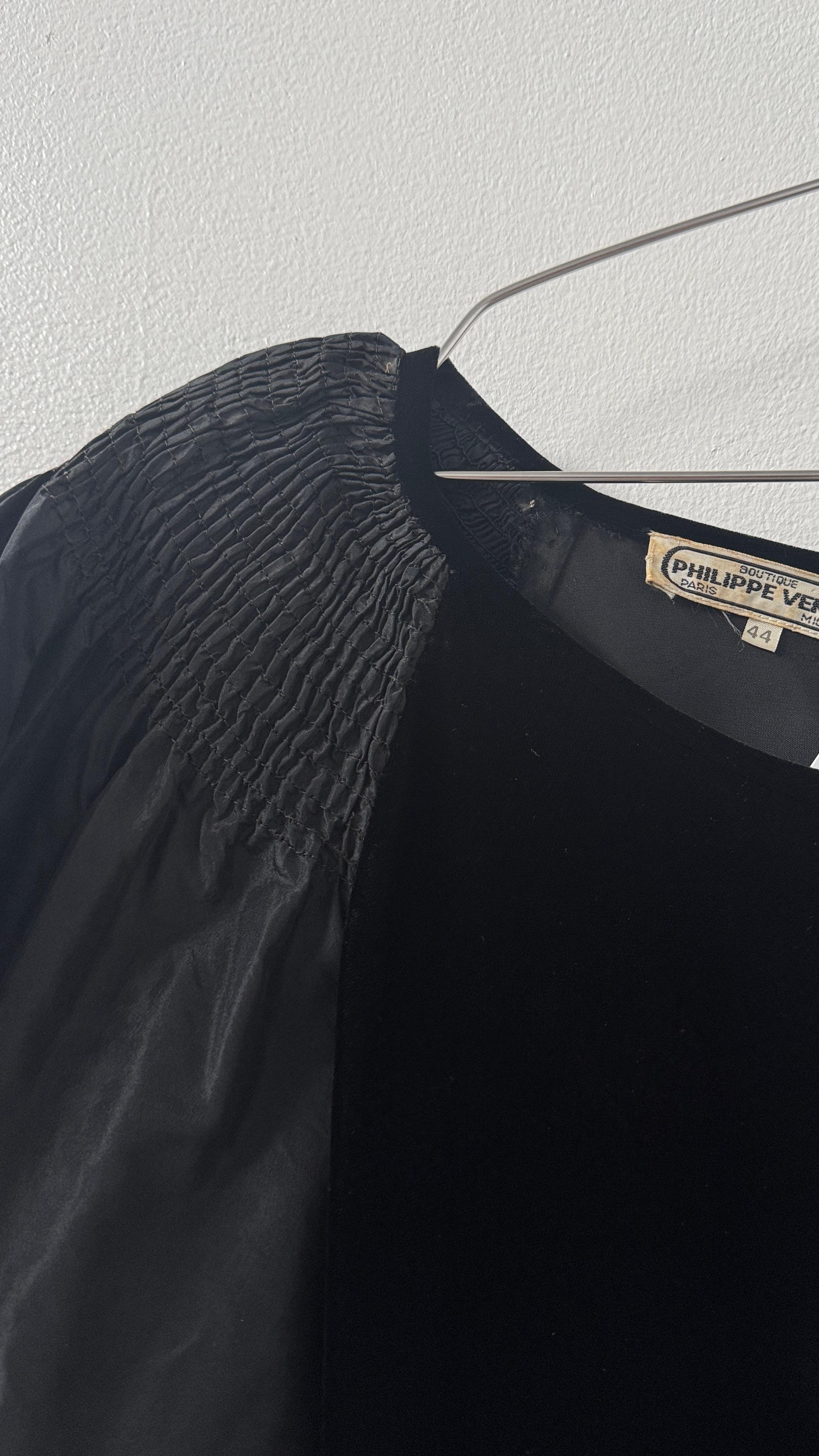 Philippe Venet Black Velvet Dress with Balloon Sleeves in vendita 1