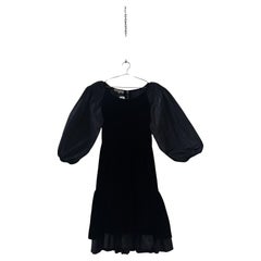 Philippe Venet Black Velvet Dress with Balloon Sleeves