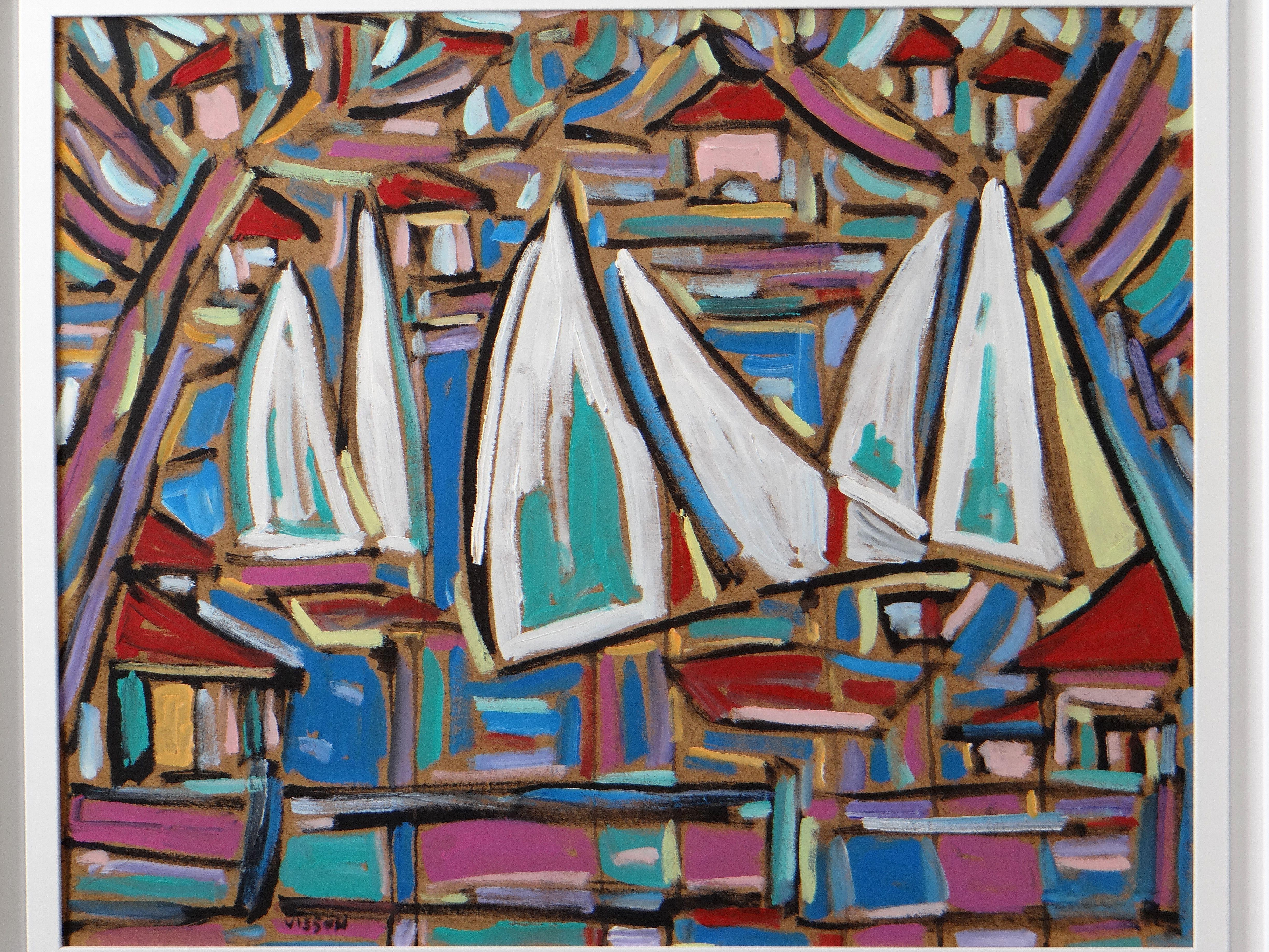 Philippe Visson Figurative Painting - Philippe VISSON (1942-2008), Painting "Mouvances", 1997