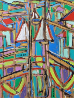 Philippe VISSON (1942-2008), painting "Window on the harbor", 1994