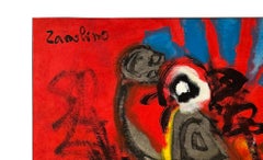 20th Century Abstract Oil on canvas, Red, Blue, Black, White, Yellow, Signed
