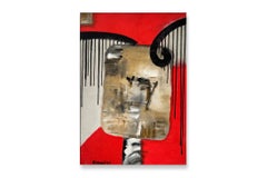 20th Century Abstract Oil on canvas, Red, Black, White, Brown, Grey, Signed