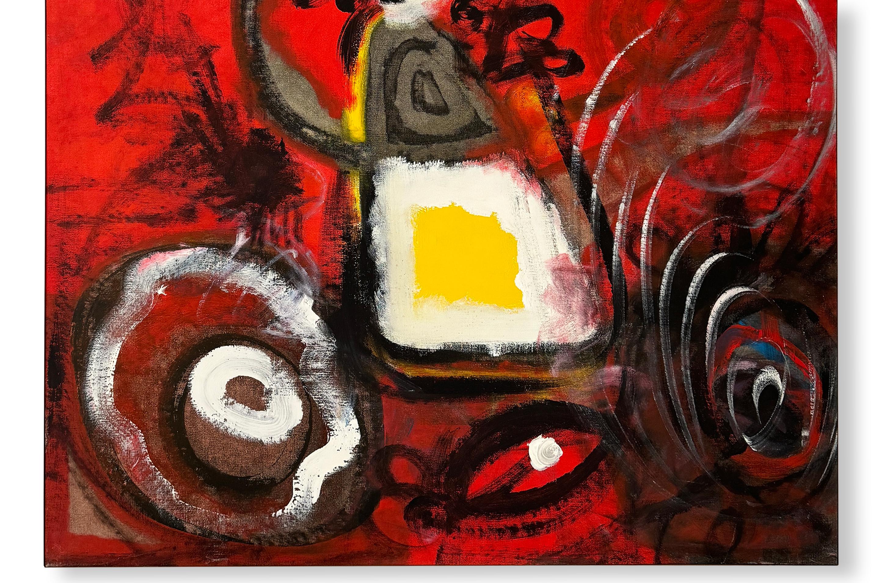 Philippe Zanolino – Rotes abstraktes Ölgemälde auf Leinwand (Geölt) im Angebot