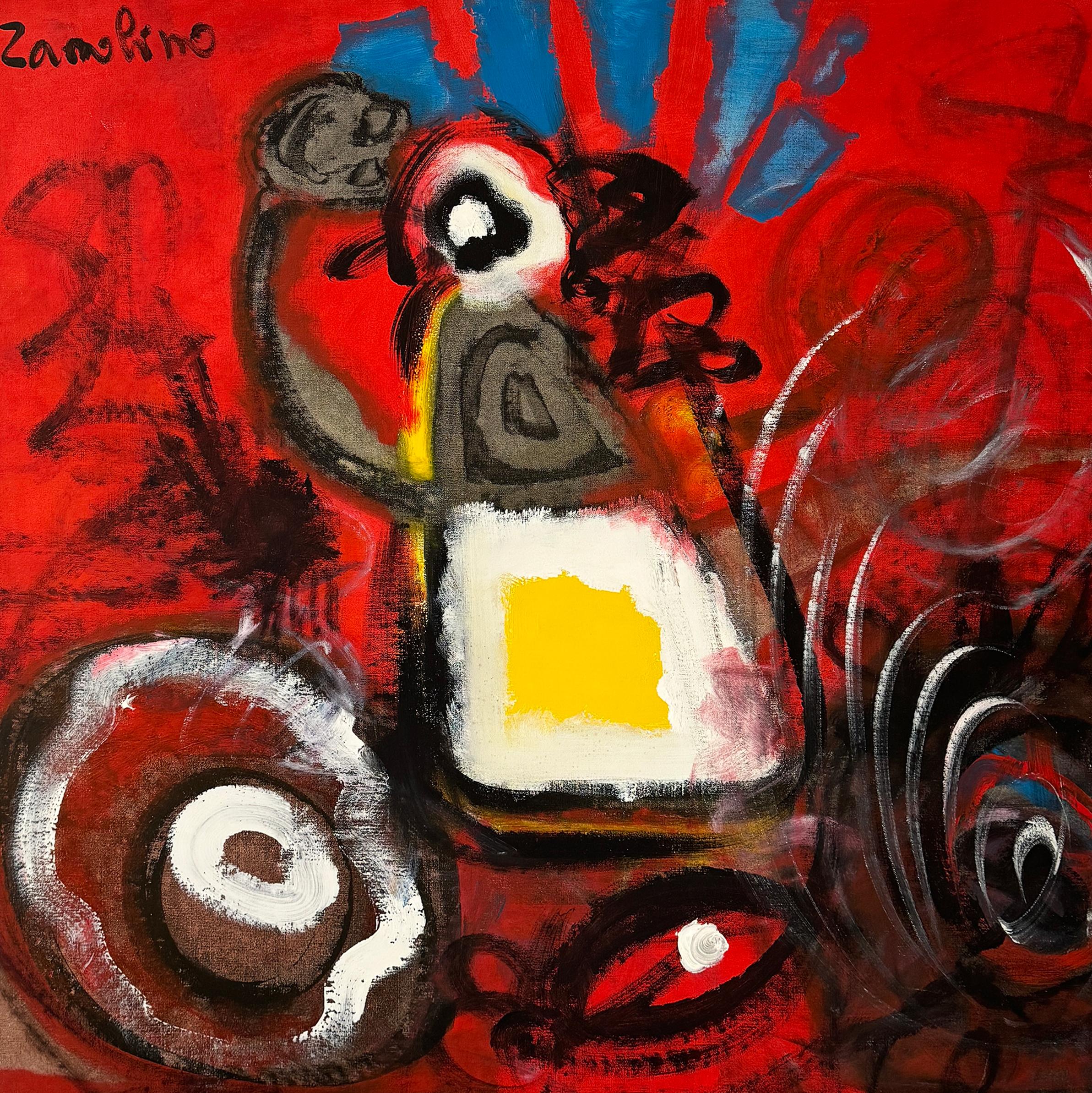 Philippe Zanolino – Rotes abstraktes Ölgemälde auf Leinwand im Zustand „Gut“ im Angebot in London, GB